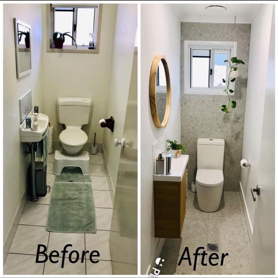 Powder room before and after